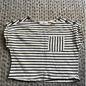 Zara girls cropped boxy striped tee blue and white size 10